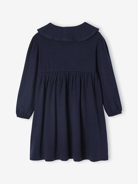 Fancy collared knitted dress for girls blush+navy blue 