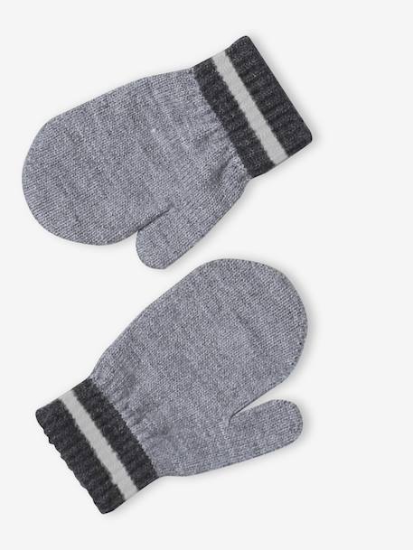 Boys' beanie + snood + gloves 'Mountains' set marl grey+night blue 