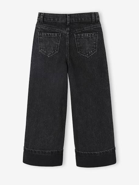 Wide-Leg Jeans with Turn-Ups for Girls black denim 