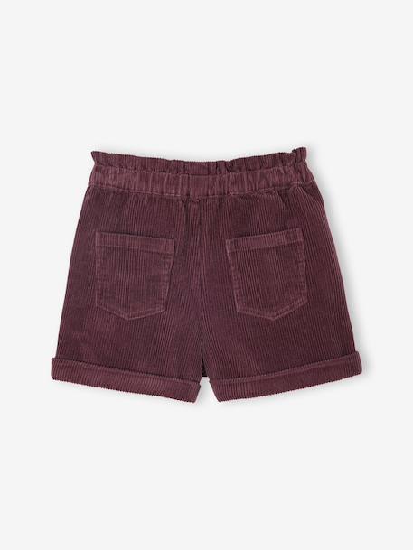 Girl's velvet shorts with embroidered sparkly heart detail plum 