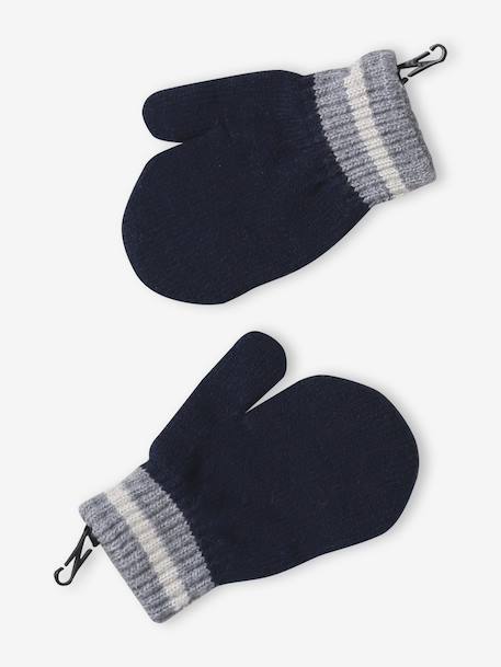 Boys' beanie + snood + gloves 'Mountains' set marl grey+night blue 