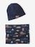 Boy's beanie + snood set 'Nature' navy blue 