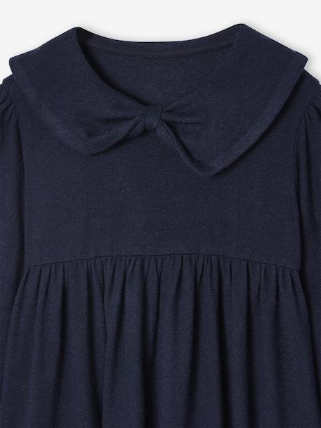 Fancy collared knitted dress for girls blush+navy blue 