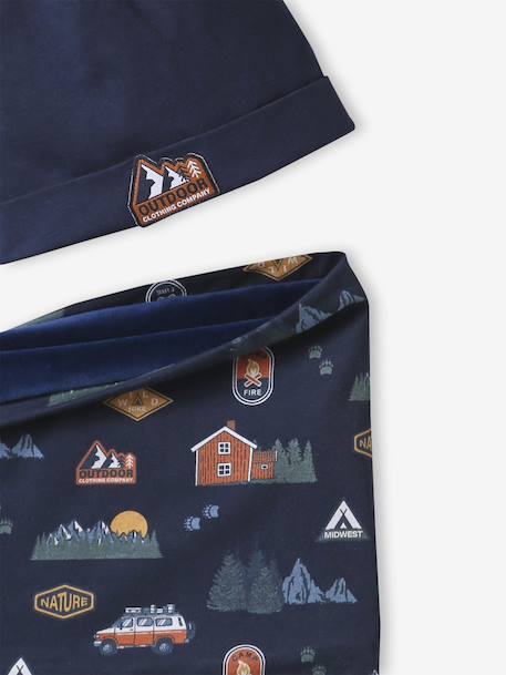 Boy's beanie + snood set 'Nature' navy blue 