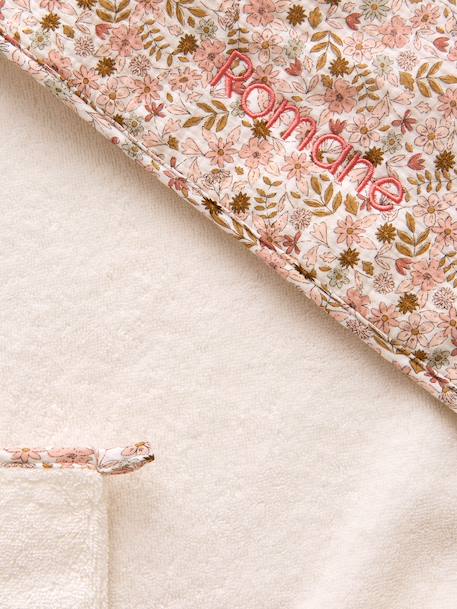 Cotton Muslin Bath Cape + Wash Mitt, FLORA printed white 