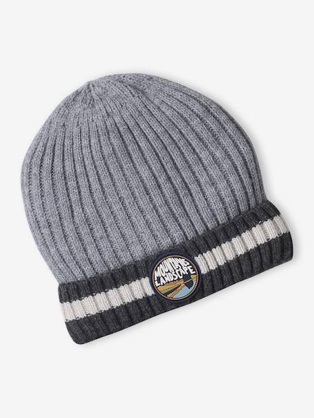 Boys' beanie + snood + gloves 'Mountains' set marl grey+night blue 