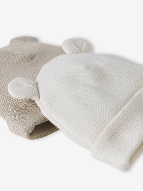 Pack of 2 Beanies with Bear Ears for Newborns ecru+pale blue+rosy 