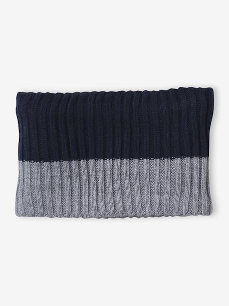 Boys' beanie + snood + gloves 'Mountains' set marl grey+night blue 