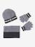 Boys' beanie + snood + gloves 'Mountains' set marl grey+night blue 
