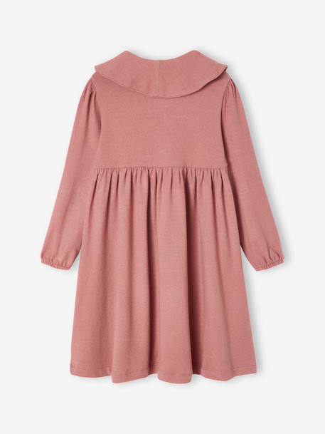 Fancy collared knitted dress for girls blush+navy blue 