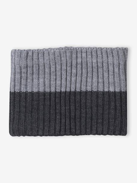 Boys' beanie + snood + gloves 'Mountains' set marl grey+night blue 