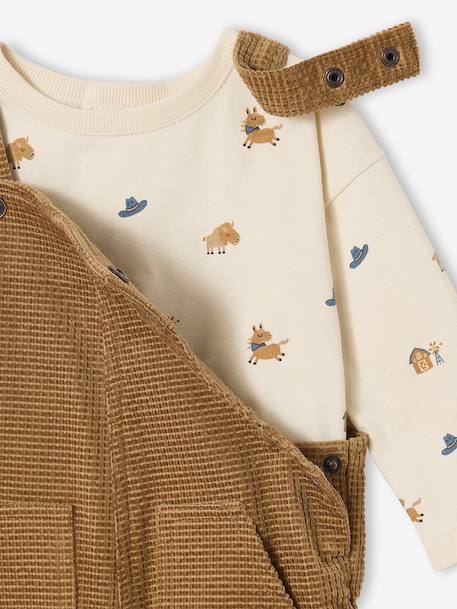 Velvet dungaree set + T-shirt for babies caramel 