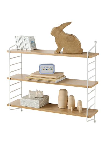 Wired metal wall shelf, wood effect shelf white 