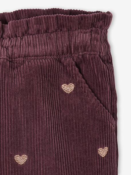 Girl's velvet shorts with embroidered sparkly heart detail plum 