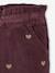 Girl's velvet shorts with embroidered sparkly heart detail plum 