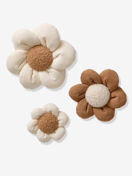 Set of 3 velvet flowers beige 