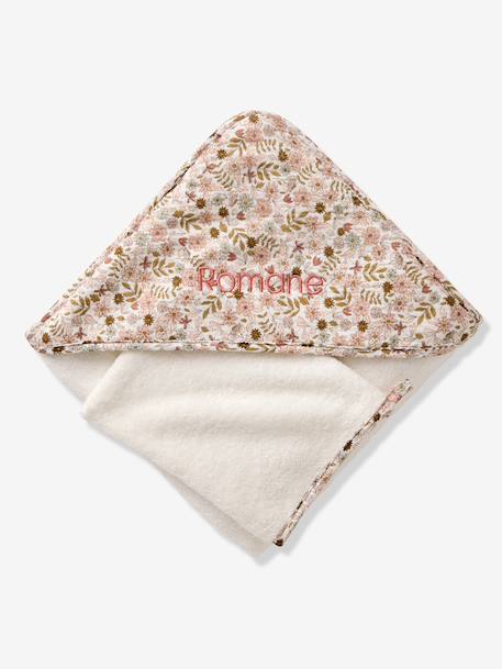 Cotton Muslin Bath Cape + Wash Mitt, FLORA printed white 