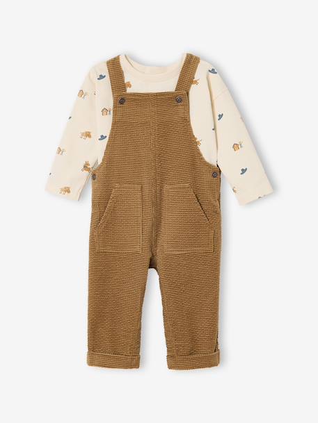 Velvet dungaree set + T-shirt for babies caramel 