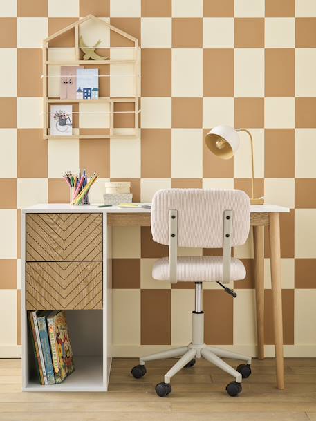 Velour Desk Chair with Castors for Children ecru+green+rose 