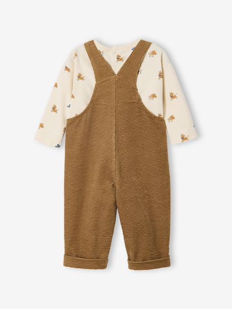 Velvet dungaree set + T-shirt for babies caramel 