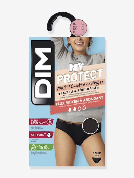Girls' organic cotton period briefs My Protect Black medium flow black 