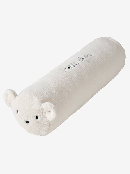 Sherpa Bolster Cushion with Bear Motif ecru 