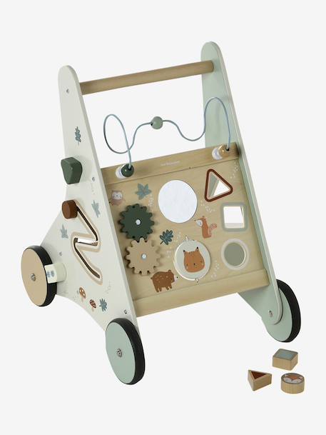 Baby Walker in FSC®100% Wood with Brakes, GREEN FOREST red+wood+yellow 