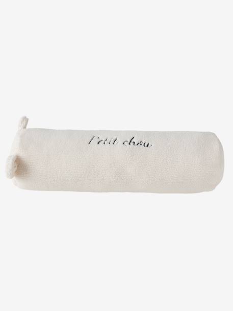 Sherpa Bolster Cushion with Bear Motif ecru 