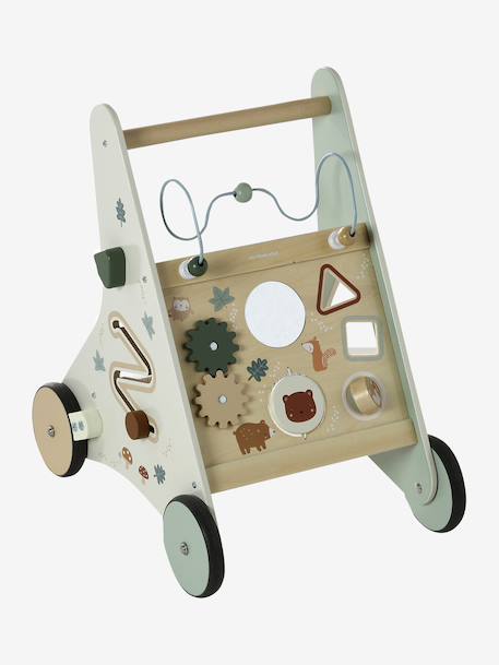 Baby Walker in FSC®100% Wood with Brakes, GREEN FOREST red+wood+yellow 