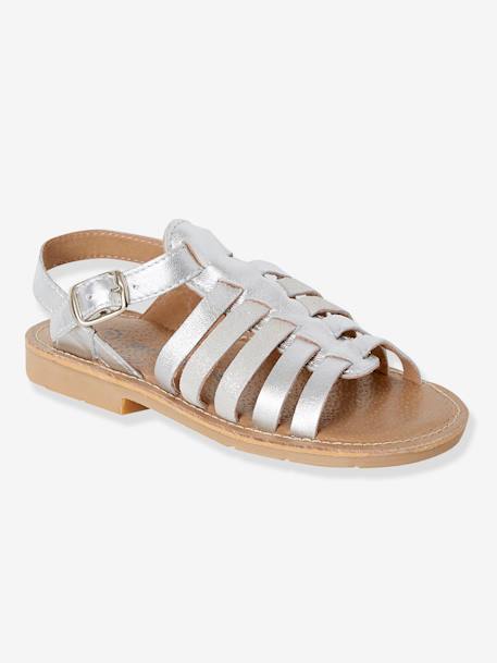 Leather Sandals for Girls Silver 