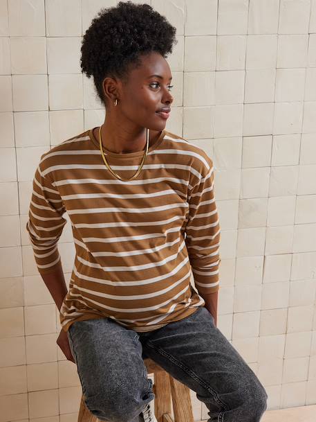 Crossover Top, Maternity & Nursing Special olive+Red Stripes+White Stripes 