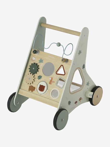Baby Walker in FSC®100% Wood with Brakes, GREEN FOREST red+wood+yellow 