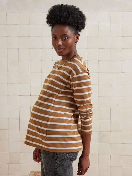 Crossover Top, Maternity & Nursing Special olive+Red Stripes+White Stripes 