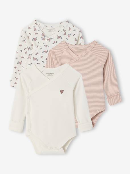 Pack of 3 Size-Adaptable Bodysuits for Babies rose 