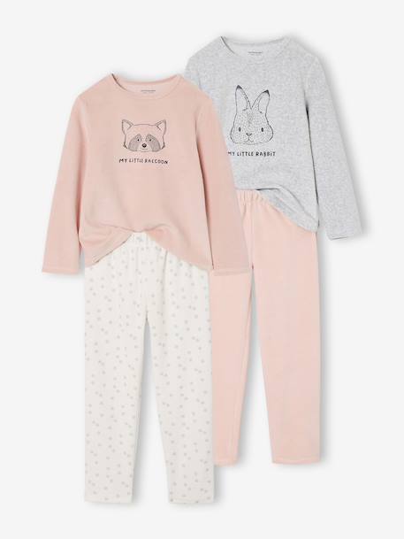 Pack of 2 girls' velvet animal pyjamas marl grey 