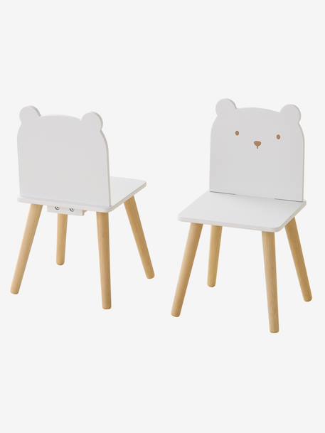 Set table and 2 child's bear chairs white 