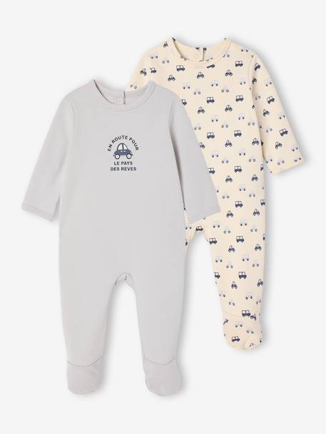 Pack of 2 'Cars' Sleepsuits in Fleece for Newborns pale blue 