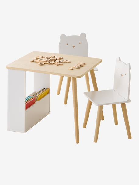 Set table and 2 child's bear chairs white 