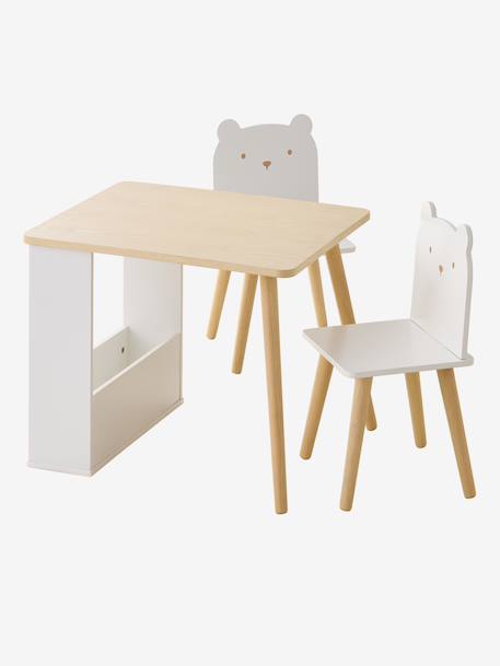 Set table and 2 child's bear chairs white 