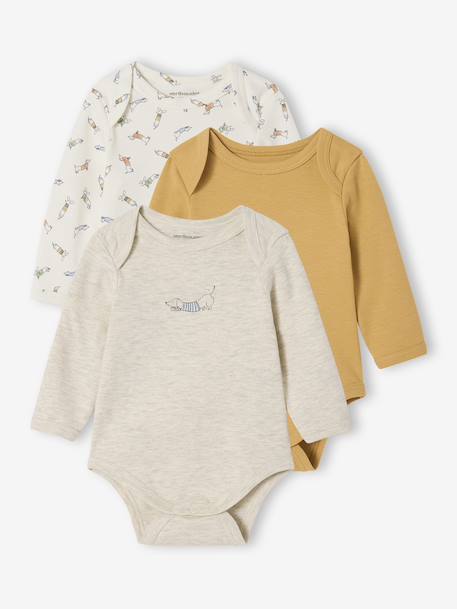 Pack of 3 Bodysuits with Cut-Away Shoulders, for Newborns marl beige 