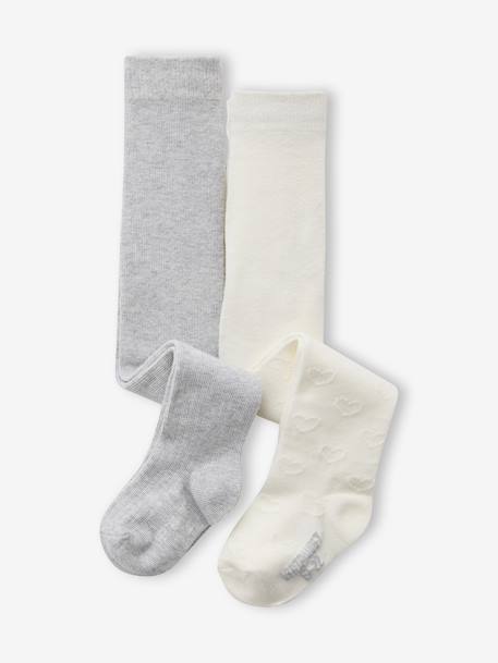 Pack of 2 Openwork Knit Tights for Girls ecru 