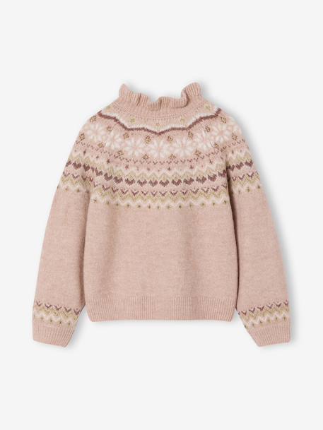 Girl's jacquard jumper with sparkly details marl grey+rosy 