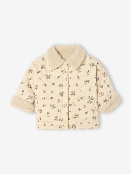 Quilted baby jacket in printed velvet vanilla 