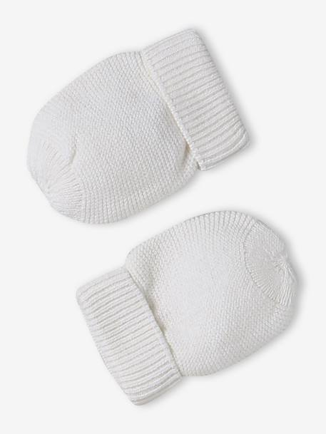 Beanie, Mittens & Booties + Pouch Set for Newborns marl beige+white 