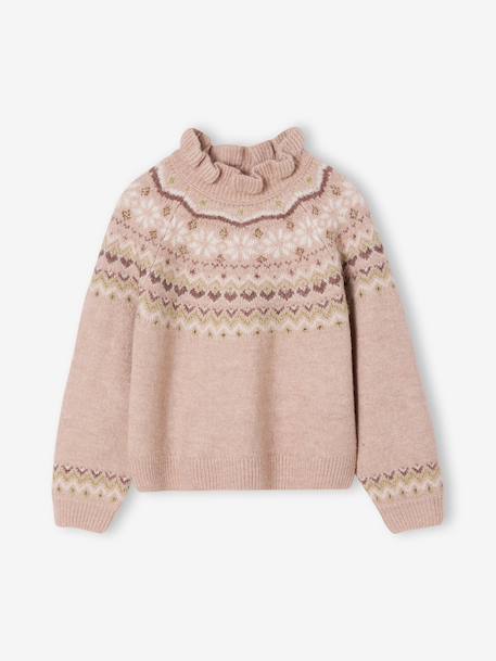 Girl's jacquard jumper with sparkly details marl grey+rosy 