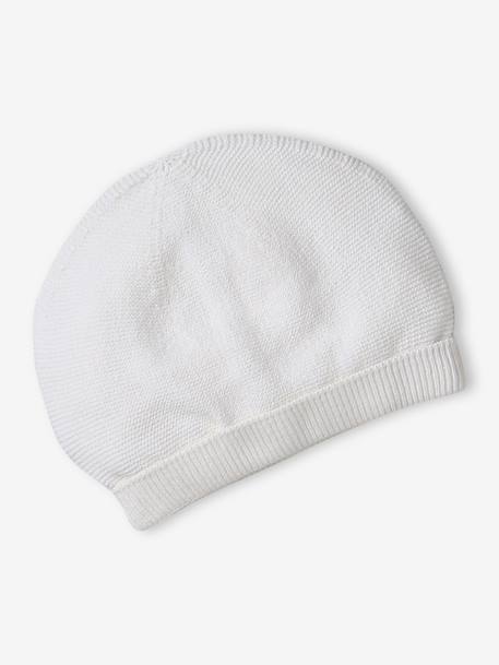 Beanie, Mittens & Booties + Pouch Set for Newborns marl beige+white 