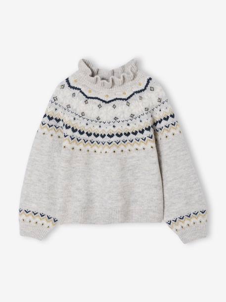 Girl's jacquard jumper with sparkly details marl grey+rosy 