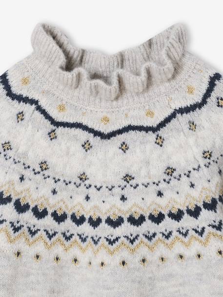 Girl's jacquard jumper with sparkly details marl grey+rosy 
