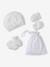 Beanie, Mittens & Booties + Pouch Set for Newborns marl beige+white 