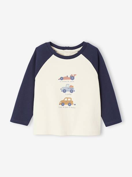 Long-sleeved baby t-shirt with placement print on the front curry yellow+navy blue 